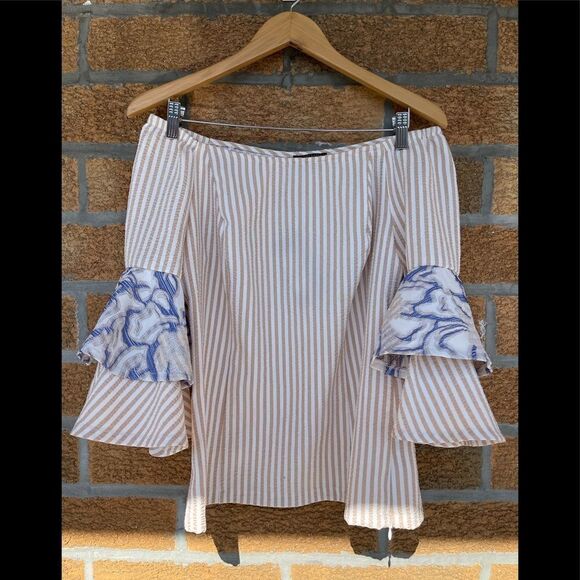 ALBERTO MAKALI SEERSUCKER OFF THE SHOULDER BLOUSE MEDIUM - Picture 3 of 13